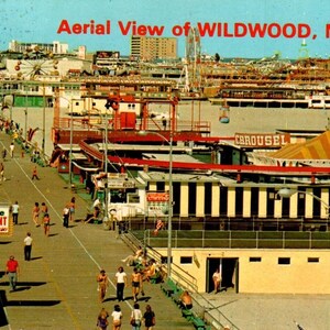 Carte postale Wildwood New Jersey Boardwalk Rides Panneau de carrousel Beach Skyride Piers Cadeau unique
