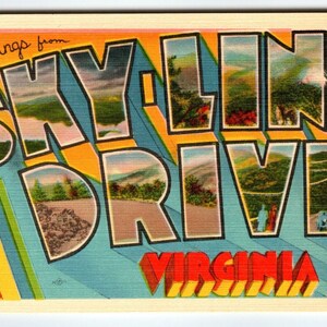 Salutations de Skyline Drive Virginia Carte postale en lin grande lettre Metropolitan