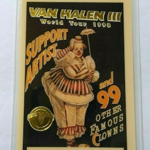 Van Halen III Backstage Pass Original Support Artists Clown Artwork 1998 Eddie Music Gift Unique Gift