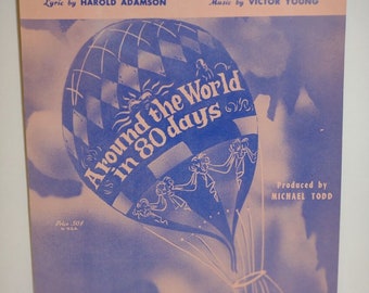 Around The World In 80 Days Sheet Music 1956 Harold Adamson Victor Young Balloon Unique Gift