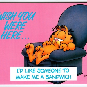 Carte postale Garfield Cat Wish You Were Here, Jim Davis 1978 Tabby Cartoon Kitty NOS Cadeau unique