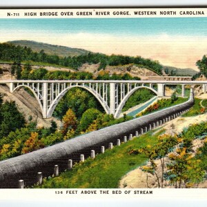 Carte postale en lin High Bridge Over Green River Gorge Ouest de la Caroline du Nord Cadeau unique