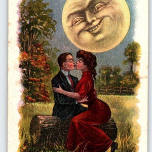 Mr Moon Carte postale romantique Série 110 Sonates au clair de lune Homme de lune géant avec visage
