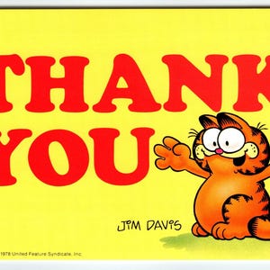 Carte postale Garfield Cat Merci Orange Tabby Kitten Comic Jim Davis 1978 inutilisé
