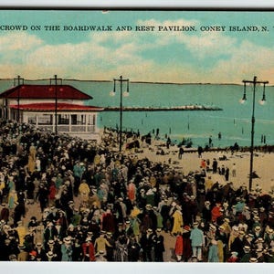 Boadwalk & Rest Pavillion Coney Island New York Postcard Amusement Park Unposted Unique Gift