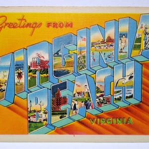 Carte postale en lin, grande lettre, Grandes salutations de Virginia Beach, cadeau unique pour la métropole