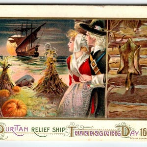 Carte postale John Winsch Thanksgiving Navire de secours Schmucker Puritain 1620 Allemagne