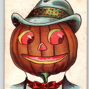 Carte postale d'Halloween Fantasy Goblin Man Bernhard Wall 1912 Quelques citrouilles Fantasy Cadeau unique