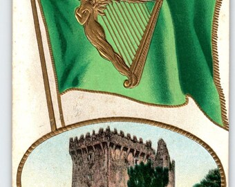 St Patrick's Day Postcard 1909 Erin Go Bragh Blarney Castle Ireland Irish Flag