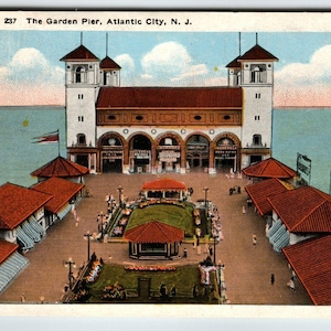 The Garden Pier Atlantic City New Jersey Carte postale Carnival Vaudeville Sign 1921 Cadeau unique