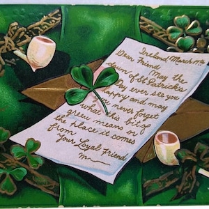 Carte postale de la Saint-Patrick Erin Go Bragh, Irlande, 17 mars, série 3 de trèfles à pipe, cadeau unique