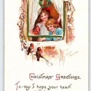 Weihnachtspostkarte Signiert Frances Brundage Mädchen Schneevögel Gabriel Germany 229