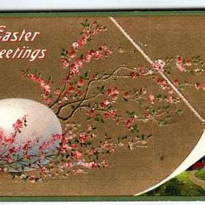 Ostern Postkarte Ei Blumen Peek A Boo Frühling Dorf Szene 1912 Vintage