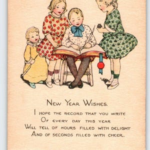 Carte postale Nouvel An Tuck Schmucker Garçons Filles Enfants 1919 Série 618 Joyeux