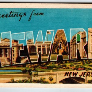 Carte postale en lin grande lettre, Lettres de Newark, New Jersey, Dexter, cadeau unique, sans affectation