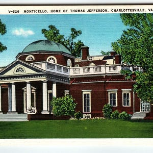 Monticello, maison de Thomas Jefferson, Charlottesville, Virginie, carte postale en lin V-526
