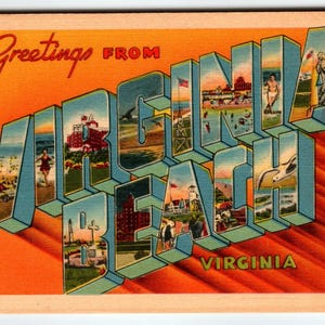 Carte postale vintage des années 1940, grande lettre, lettre Linen City, Virginia Beach, Virginie