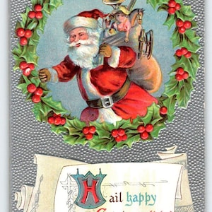 Nikolaus Weihnachtskarte Weihnachtskarte auf silberfarbenem Hintergrund mit Vintage Prägung