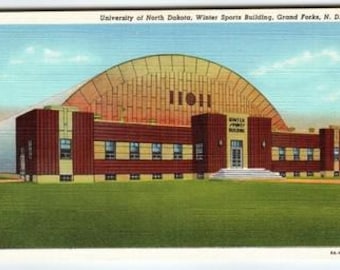 Vintage University of North Dakota Winter Sports Building Postcard
