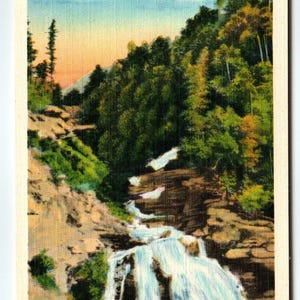 Carte postale Lower Cullasaja Falls de Franklin à Highlands NC vintage lin Asheville