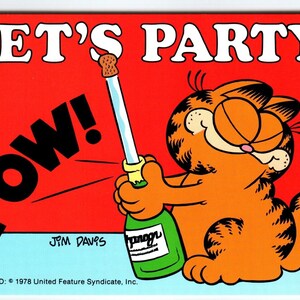 Garfield Let's Party Cat With Booze Postkarte Jim Davis Orange Kitten Tabby 1978 Geschenk für Katzenliebhaber