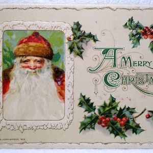 Santa Claus Merry Christmas Postcard John Winsch 1912 Embossed Antique Original Unique Gift