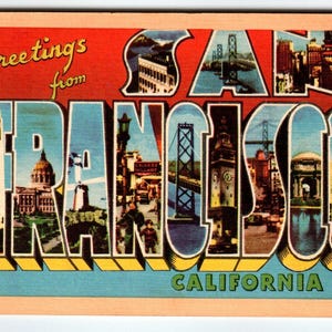 Carte postale en lin grande lettre, San Francisco, Californie des années 40