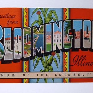 Carte postale avec grande lettre, Illinois, Greetings From lin Cornbelt Kropp, cadeau unique