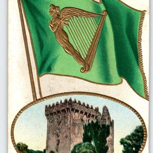 Carte postale de la Saint-Patrick 1909 Erin Go Bragh Château de Blarney Irlande Drapeau irlandais