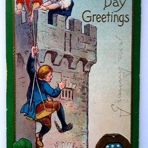 Carte postale de la Saint-Patrick Castle Climbers drapeau américain en relief série 1909, 400 Mo, cadeau unique