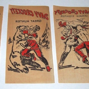 Davy Crockett Vintage Decals Western 1950s NOS Set Of (4) Red Iron On Transfer Unique Gift