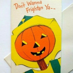 Halloween Greeting Card Vintage Party Invite Stick Head Scarecrow Hallmark Slim Unique Gift