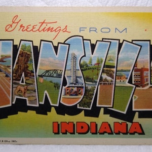 Grüße aus Evansville, Indiana, große Briefpostkarte, Leinen, Curt Teich, einzigartiges Geschenk