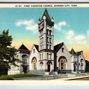 First Christian Church Building Johnson City Tennessee Carte postale en lin, cadeau unique, cadeau unique
