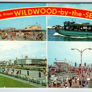 Wildwood New Jersey Postcard Rides Shuffleboard Hunts Pier Party Boat Rio Motel Unique Gift immagine 1