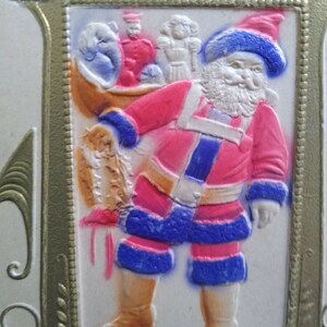 Weihnachtsmann-Vintage-Postkarte, erhabenes Bild, 3D-Kunst, Weihnachten, geprägt, antik, originelles, einzigartiges Geschenk