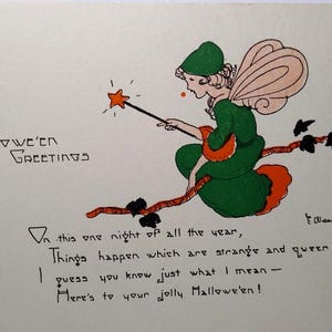 Halloween Postkarte Hexe Goblin Fee Zauberstab Weber Serie 2399 Original Geschenk Einzigartig
