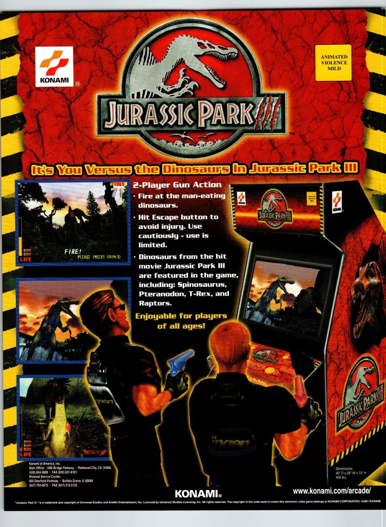 Jurassic Park 3 Arcade Flyer Original 2001 Video Game Promo Etsy