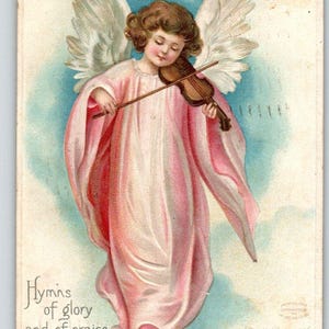 Ostern Postkarte Ellen Clapsaddle Pinkes Kleid Engel Spielt Geige 1911 Vintage Einzigartiges Geschenk