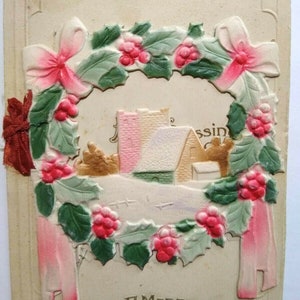 Carte postale de Noël vintage découpée à l'emporte-pièce en relief, aérographe, série 3521 TIC, cadeau unique