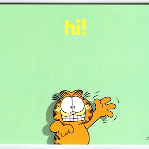 Carte postale Garfield Cat Salut orange chaton persan agitant la main Jim Davis 1978 Carte postale inutilisée