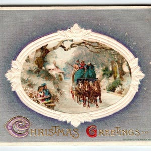 Christmas Postcard John Winsch Horses Carriage Embossed Germany Vintage 1910