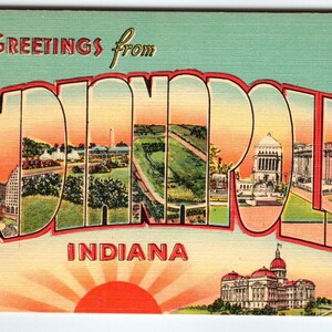 Salutations d'Indianapolis Indiana Carte postale grande grande lettre en lin bleu clair Cadeau unique
