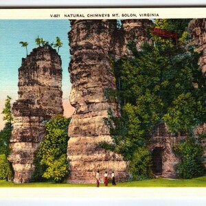 Carte postale vintage Cheminées naturelles Mt Solon Virginia Linge de maison Montagnes Arbres