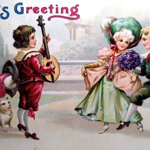 Valentinstag Liebe Postkarte Ellen Clapsaddle Viktorian 1834 Laute Gitarren Hund Einzigartiges Geschenk