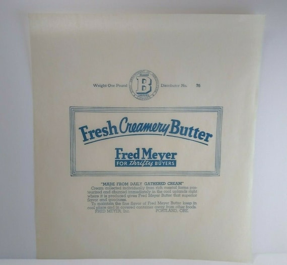 Butter Wrapper Fred Meyer Fresh Creamery Pound Vintage Original Circa 1940 s NOS Christmas Gift Unique Gift Etsy Finland