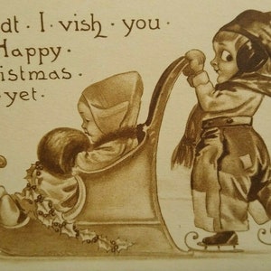Carte postale de Noël vintage Bernhardt Wall Dutch Boy Sled patins cadeau unique Bergman inutilisé