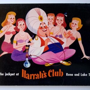 Carte postale du casino Harrahs Club Aladdin Genie Jackpot Reno Lake Tahoe Nevada Noir Cadeau unique
