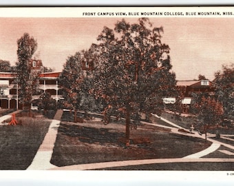 Vintage Linen Postcard Blue Mountain College Campus, Mississippi 1940s