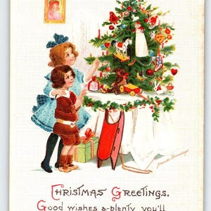 Weihnachtspostkarte signiert Frances Brundage Kinder bei Weihnachtsbaum Gabriel 229
